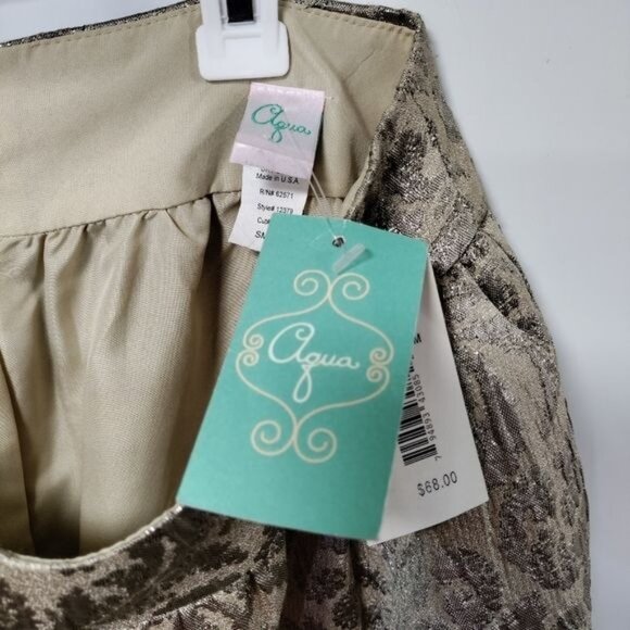NWT Aqua Gold Lamée Twee Weddingguest Event Prom Tapestry Mini Skirt S - Picture 4 of 7